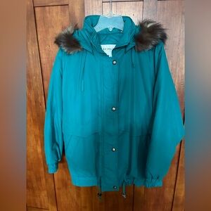 London Fog Teal Ski Jacket with Faux Fur Hood